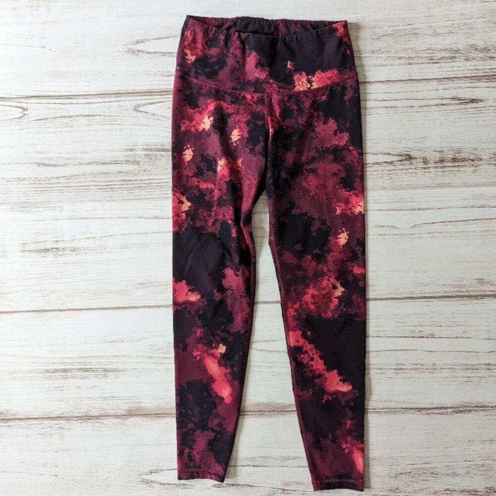 Old Navy Active Marbled Maroon and Black Print Leggings sz Large